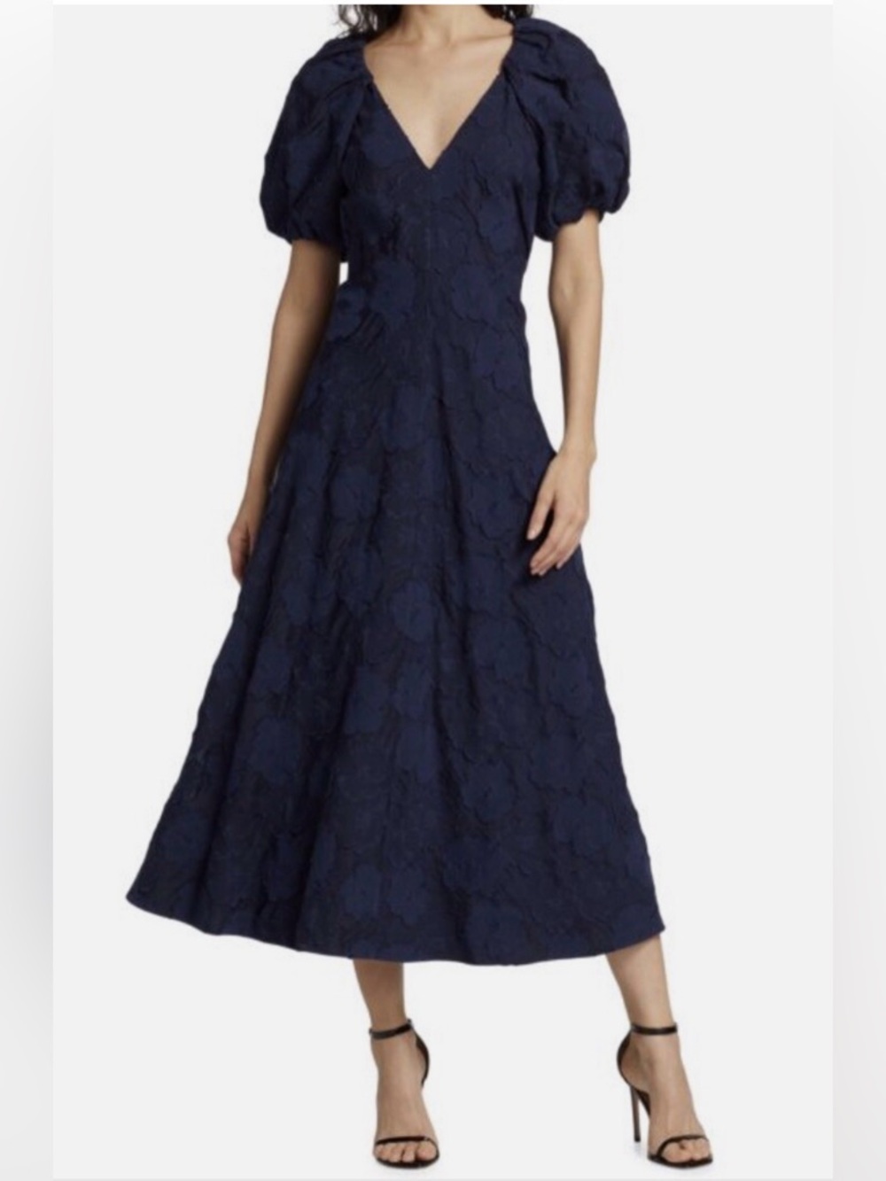 TANYA TAYLOR Harley Dress NWOT $695 Size 0  Midi blue cotton puff sleeves